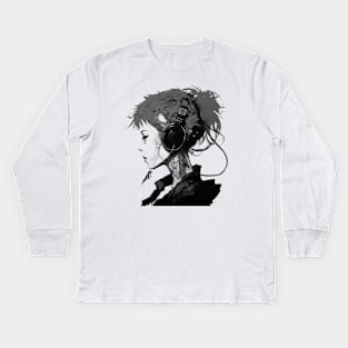 girl in headphones Kids Long Sleeve T-Shirt